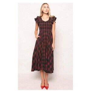 Ivy City Co Hottie Dress in Evergreen Plaid Flutter Sleeve Size 1X